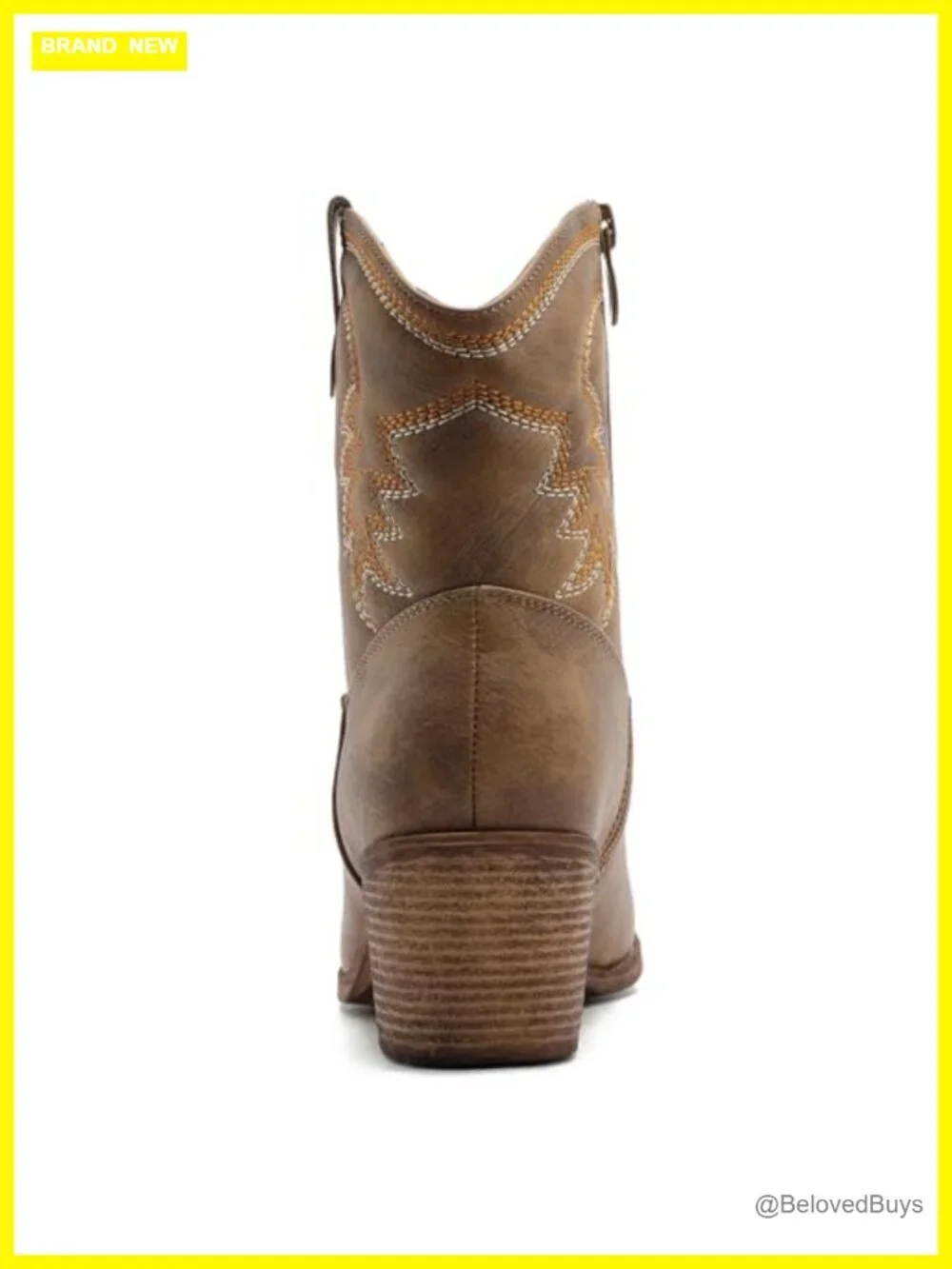 Cowgirl Ankle Boots with Embroidered Stitching Western Boots Low Heel Side